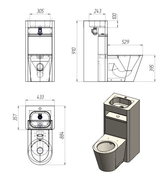 Унитаз-моноблок антивандальный с раковиной в магазине DSTO