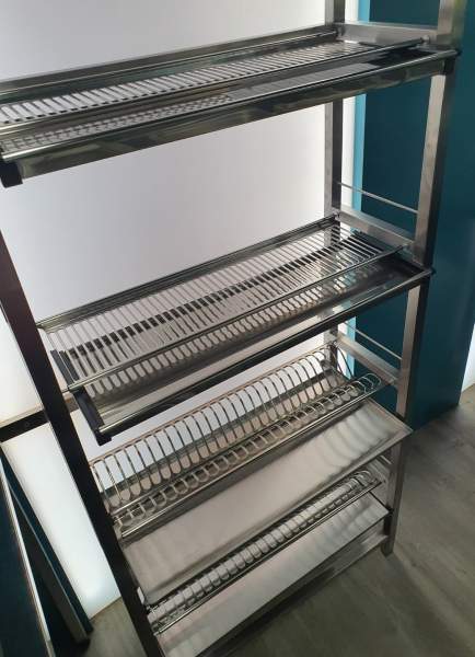 Стеллаж для сушки посуды из нержавейки  (2 уровня под тарелки, 2 уровня под стаканы) 600х320х1650 в магазине DSTO