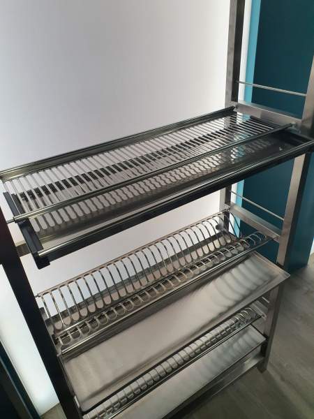 Стеллаж для сушки посуды из нержавейки  (2 уровня под тарелки, 2 уровня под стаканы) 900х320х1650 в DSTO