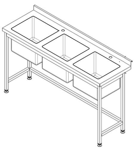 Ванна моечная  3-х секционная 1700х600х850*280 Техма купить