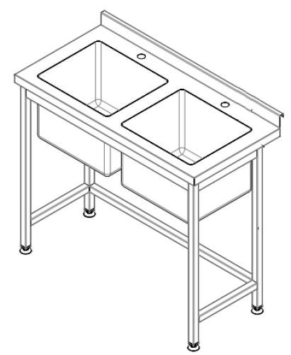 Мийка  2-во секційна з бортом (два отвори під змішувач) 1300х600х850*280 Техма