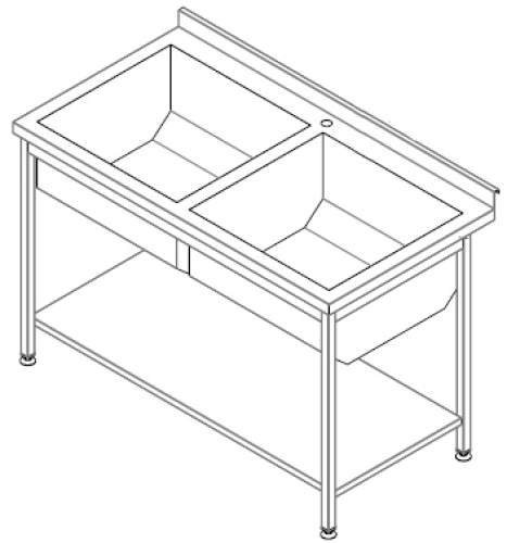Мийка  2-во секційна з бортом та полицею  1200х600х850*280  Техма