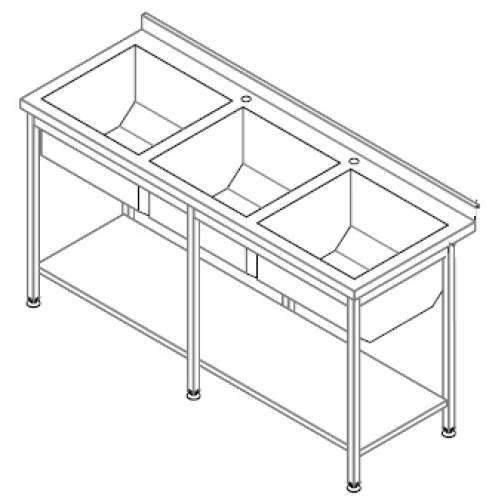 Ванна моечная  3-х секционная и полкой 1600х600х850*280 Техма