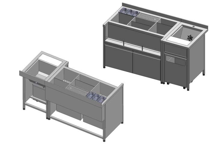 Станция бармена с ящиками и приставной мойкой - тумбой справа 1120+500/700/850 DS3 цена