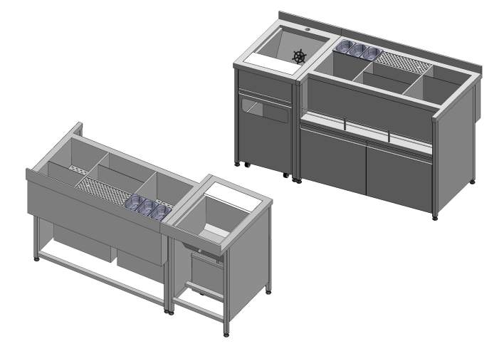Станція бармена з шухлядами і приставною мийкою - тумбою ліворуч 1120+500/700/850 DS3 ціна