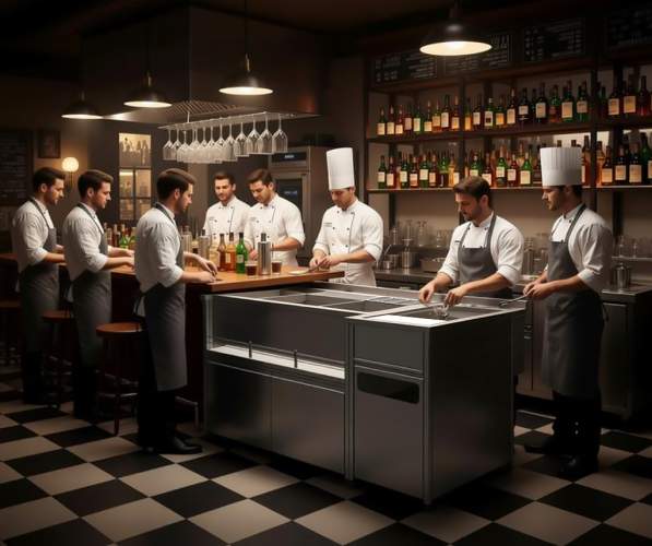 Станция бармена с ящиками и приставной мойкой - тумбой справа 1120+500/700/850 DS3 купить