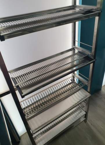 Стеллаж для сушки посуды из нержавейки  (2 уровня под тарелки, 2 уровня под стаканы) 600х320х1650 в магазине DSTO