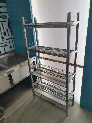 Стеллаж для сушки посуды из нержавейки  (2 уровня под тарелки, 2 уровня под стаканы) 600х320х1650 цена