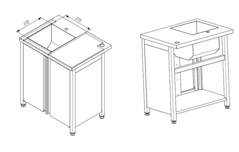 Стіл-тумба з нержавійки з бортом та розпашними дверима<br> (всередині тільки дно) 1000х600х850 DS3
